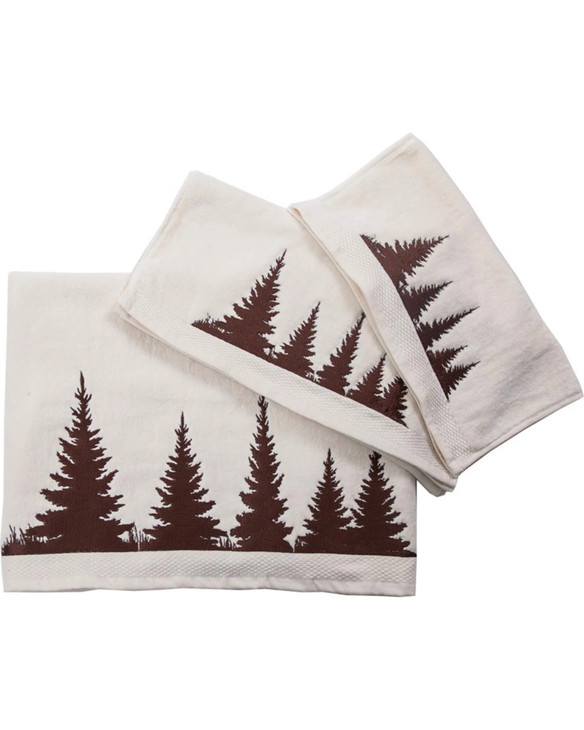 HiEnd Accents 3-Piece Cream Towel Set With Embroidered Clearwater Pines 1 HiEnd Accents 3-Piece Cream Towel Set With Embroidered Clearwater Pines