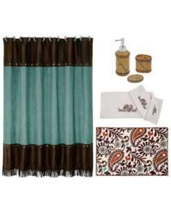 HiEnd Accents Turquoise Inlay 9pc Bath Accessory & Rebecca Towel Set