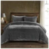 HiEnd Accents Slate Stella Faux Silk & Velvet Super King 3-Piece Duvet Cover Set