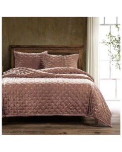 HiEnd Accents Dusty Rose Stella Faux Silk Velvet 3-Piece King Quilt Set