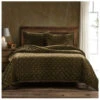 HiEnd Accents Green Stella Faux Silk Velvet 3-Piece Queen Quilt Set