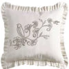 HiEnd Accents Gramercy White Linen Weave Ruffled Pillow With Embroidery Detail