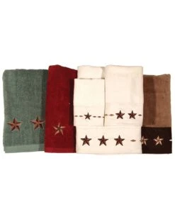 HiEnd Accents Three-Piece Embroidered Star Bath Towel Set - Red