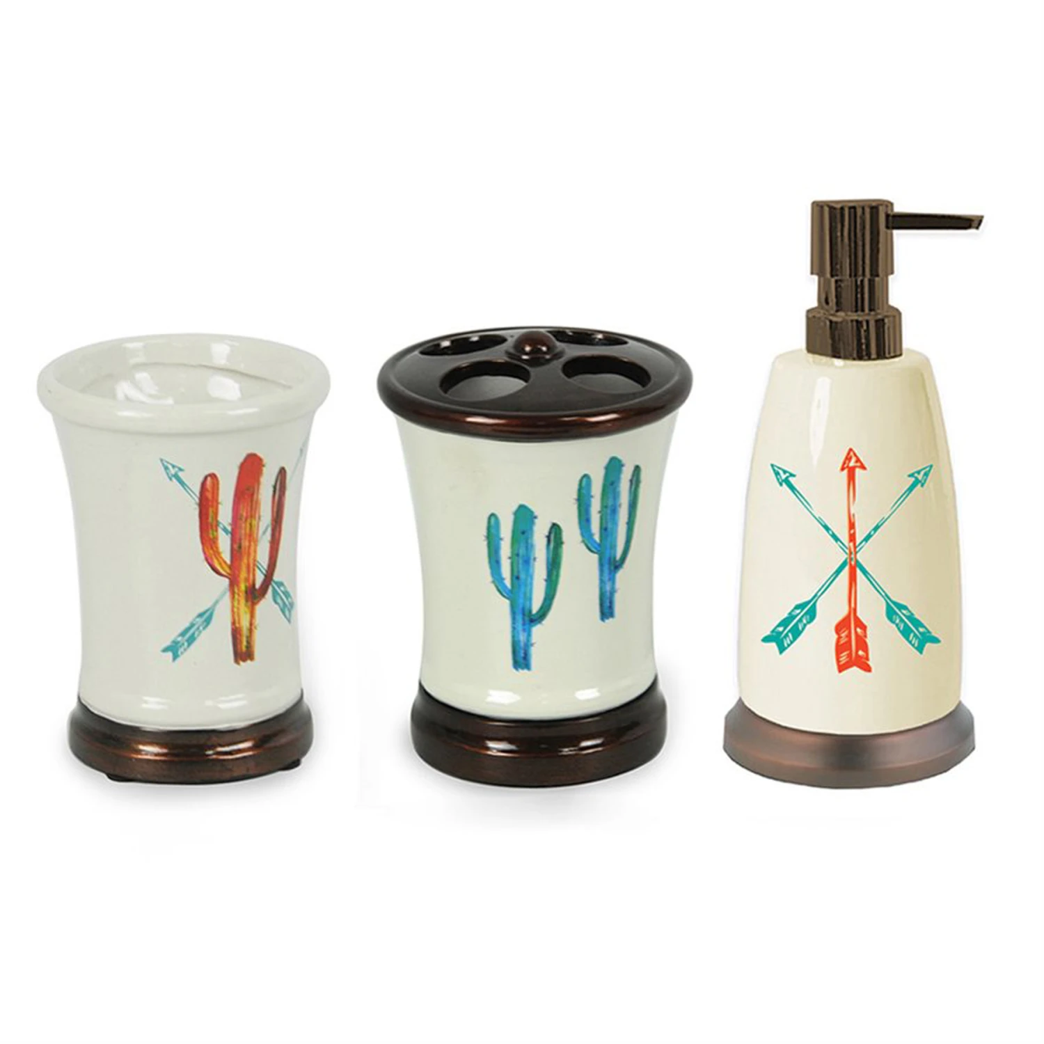 Bohemian Cactus 3-Piece Bathroom Accessory Set 1 Bohemian Cactus 3-Piece Bathroom Accessory Set