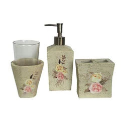 Desert Skull Rose Floral 3-Piece Bath Countertop Accessory Set