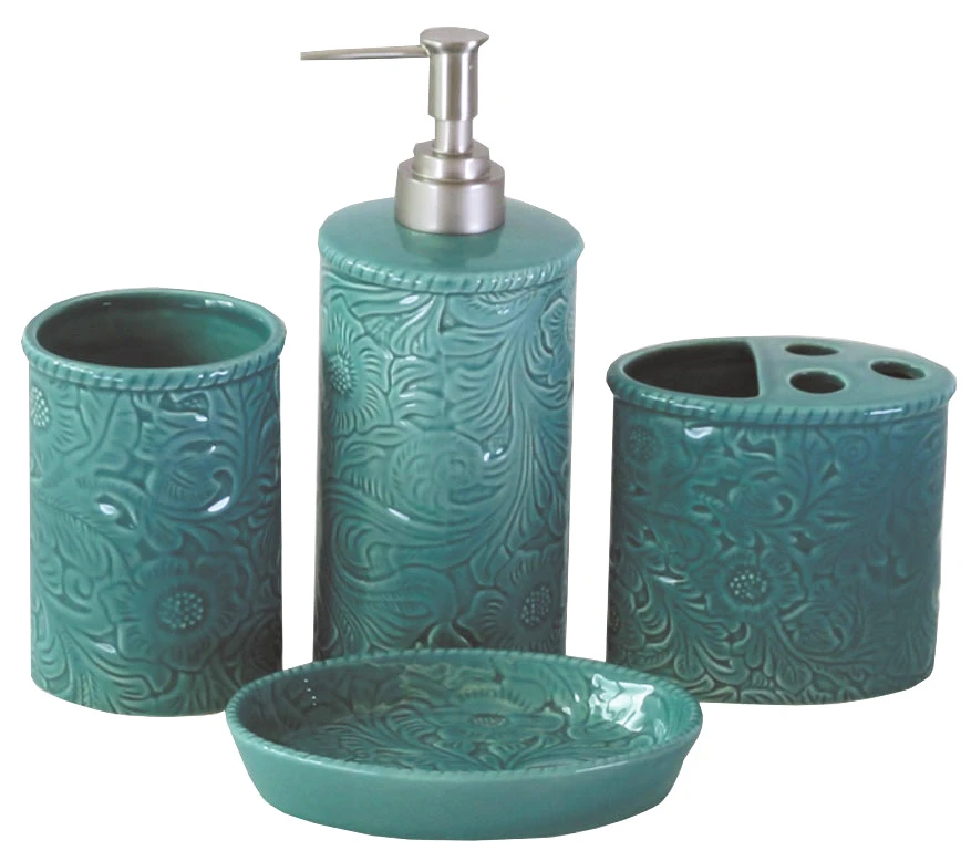 4-Piece Savannah Bathroom Set - Turquoise 1 4-Piece Savannah Bathroom Set - Turquoise