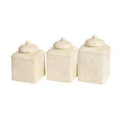 Savannah Stoneware 3-Piece Canister Set - Cream