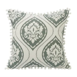 Graphic Print Pom Trim Pillow