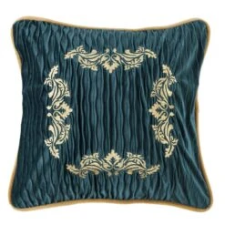 Ruched Velvet Pillow W/Embroidery