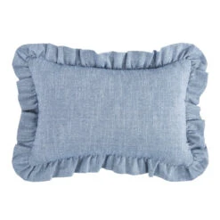 Chambray Denim Ruffled Lumbar Pillow