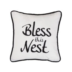 Bless This Nest Embroidery Throw Pillow