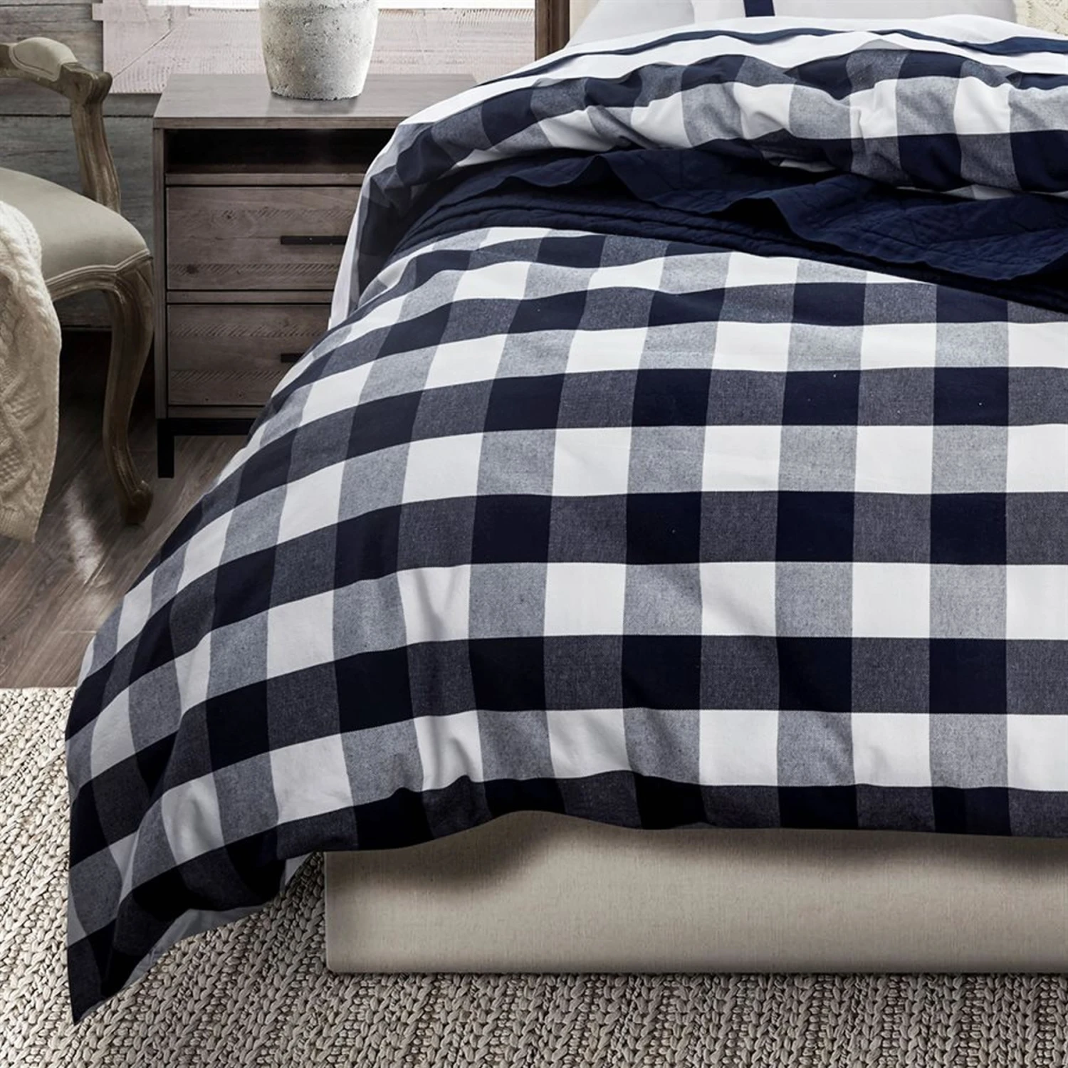Camille Buffalo Check 3-Piece Duvet Set - Navy 2 Camille Buffalo Check 3-Piece Duvet Set - Navy - Image 2