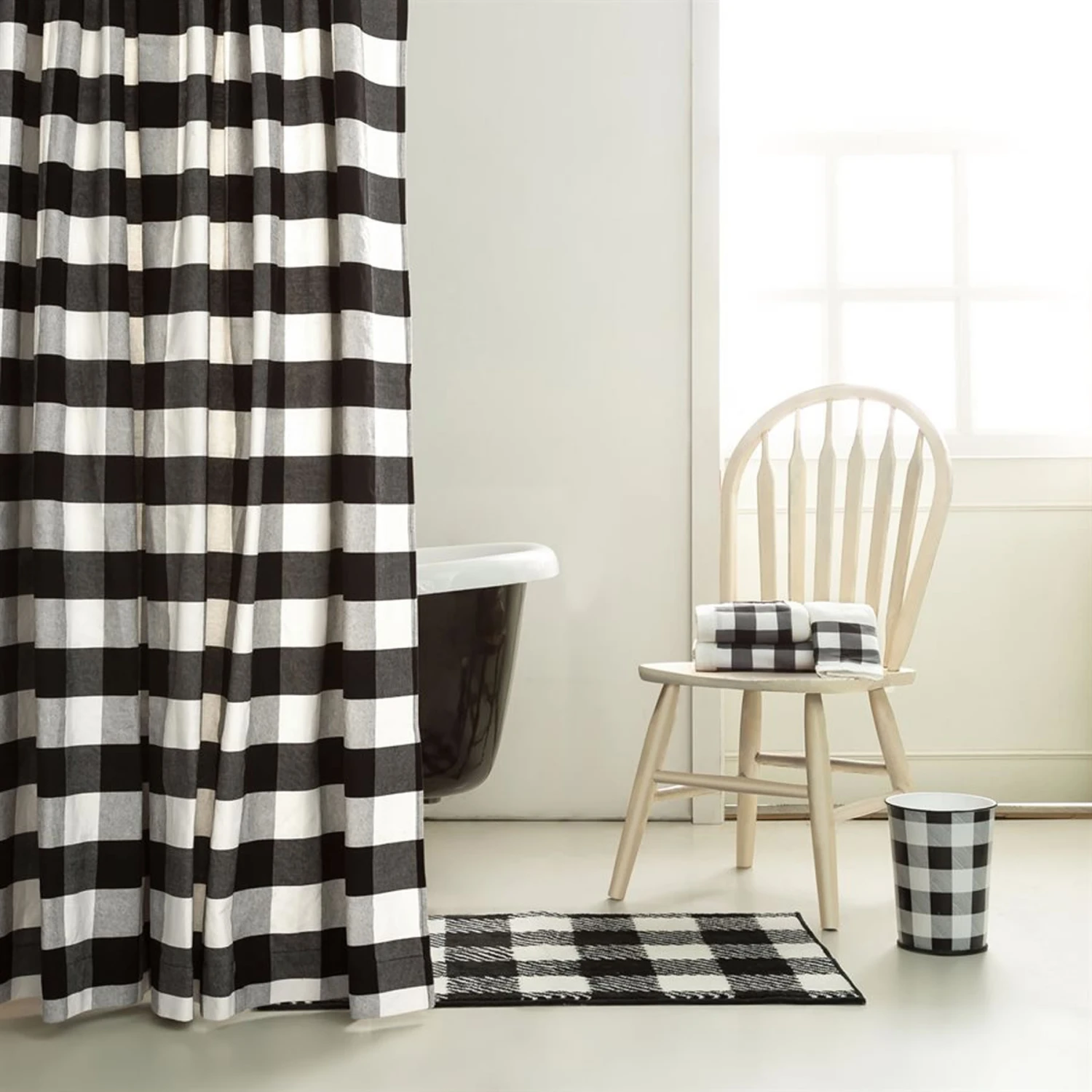 Camille Black Buffalo Check Shower Curtain 3 Camille Black Buffalo Check Shower Curtain - Image 3