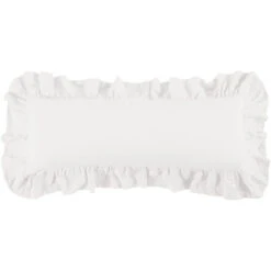Washed Linen Ruffled Lumbar Pillow - White
