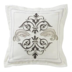 Embroidered Design Pillow - White/Grey
