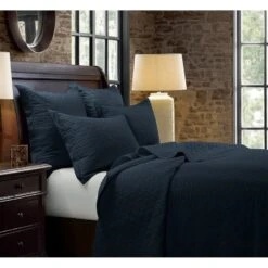 Diamond Pattern Linen Quilt - 8 Colors -HiEnd Accents FB6100 Navy Lifestyle lg