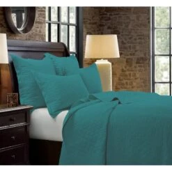 Diamond Pattern Linen Quilt - 8 Colors -HiEnd Accents FB6100 Turquoise Lifestyle lg