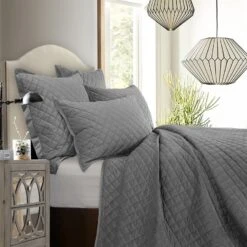Velvet Diamond Quilt - 6 Colors -HiEnd Accents FB6300 Lifestyle Gray lg