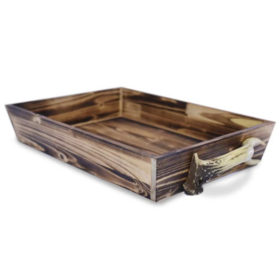 Wooden Tray W/ Antler Handles 1 Wooden Tray W/ Antler Handles
