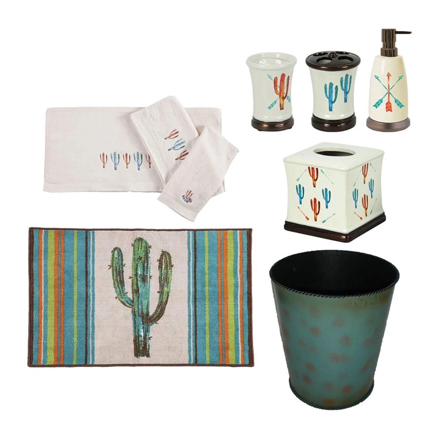 Cactus 9-Piece Bathroom Accessory And Towel Set 1 Cactus 9-Piece Bathroom Accessory And Towel Set