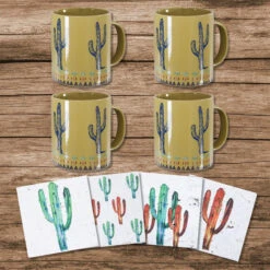 Cactus Coffee Mug And Coaster 8-Piece Set 5 Cactus Coffee Mug And Coaster 8-Piece Set -HiEnd Accents LF1756K1 2 lg