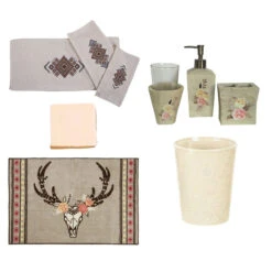 Desert Skull Floral Bathroom Accessory And Aztec Towel Set