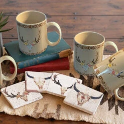 Desert Skull 8-Piece Mug And Coaster Set -HiEnd Accents LF1812K1 2 lg