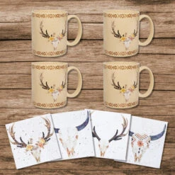 Desert Skull 8-Piece Mug And Coaster Set