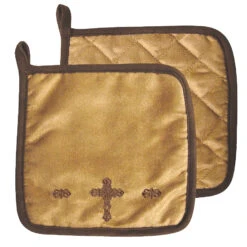 Embroidered Cross Potholder Set