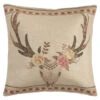 Desert Skull Burlap Throw Pillow W/Flowers