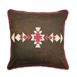 Faux Leather Throw Pillow W/Aztec Design
