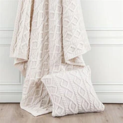 Cable Knit Soft Diamond Throw Pillow - Cream -HiEnd Accents PL5002 OS CR 2 lg