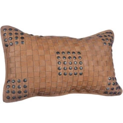 Basket Weave Leather Pillow W/Studs - Soft Tan -HiEnd Accents PL5010 3 lg