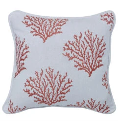 Coral Embroidered Pillow - Salmon