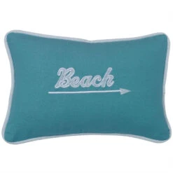 Beach Embroidered Pillow - Aqua