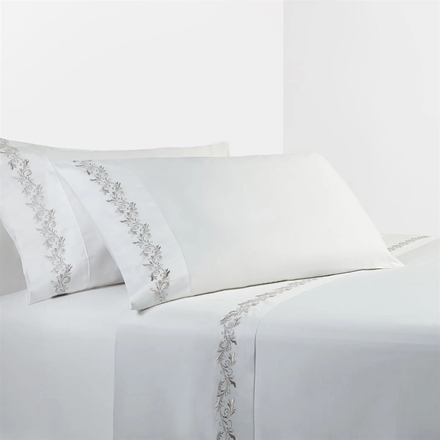 350 Thread Count Scroll Embroidery Sheet Set - White 1 350 Thread Count Scroll Embroidery Sheet Set - White