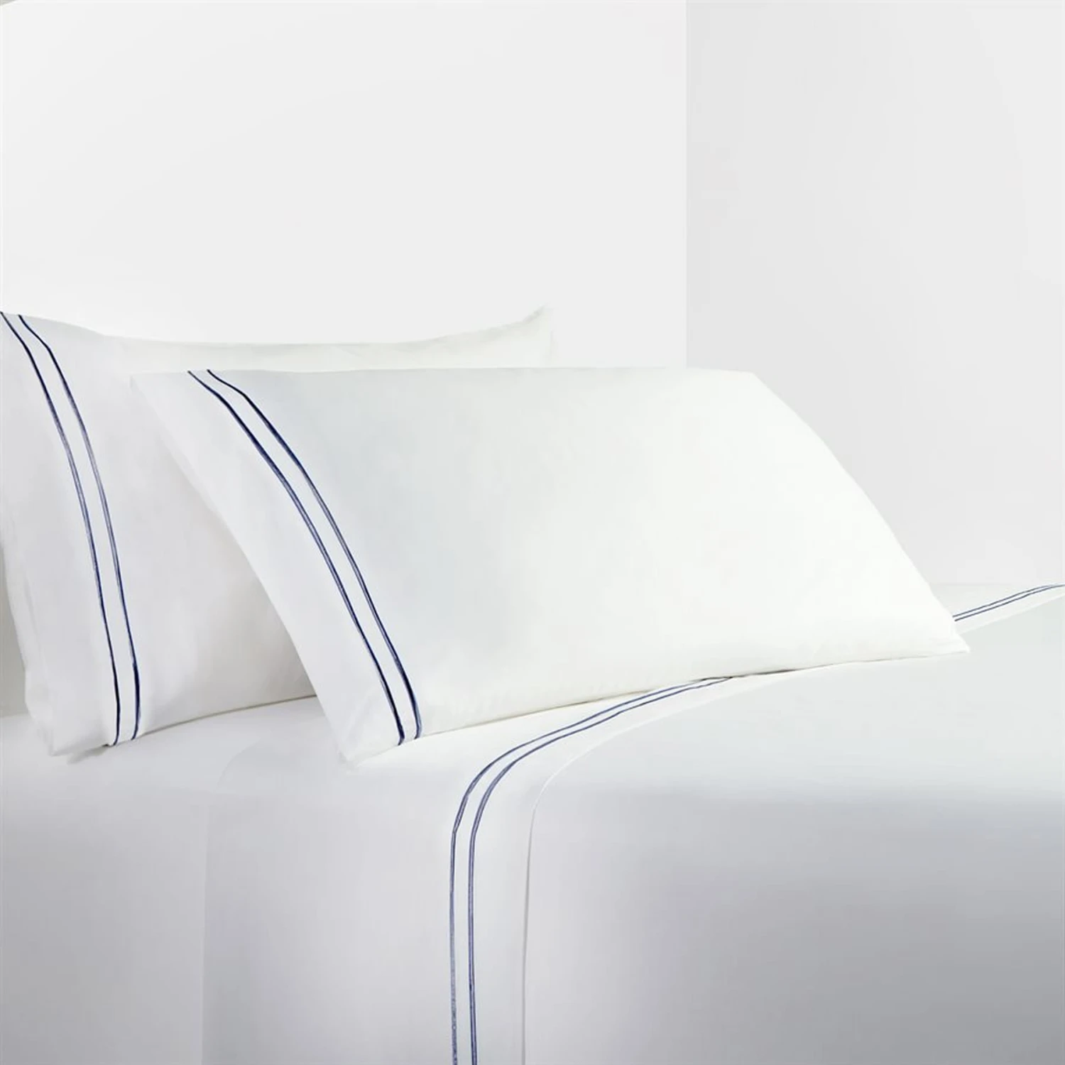 350 Thread Count Embroidered Stripe Sheet Set - Navy 1 350 Thread Count Embroidered Stripe Sheet Set - Navy