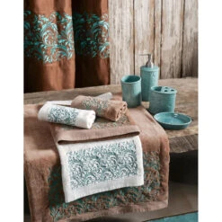 Wyatt Turquoise Scroll 3-Piece Bath Towel Set - Mocha 5 Wyatt Turquoise Scroll 3-Piece Bath Towel Set - Mocha -HiEnd Accents TW1762 OS MC 2 lg