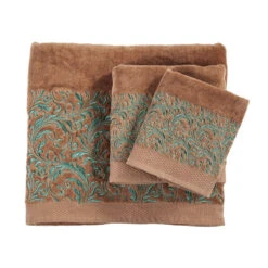 Wyatt Turquoise Scroll 3-Piece Bath Towel Set - Mocha
