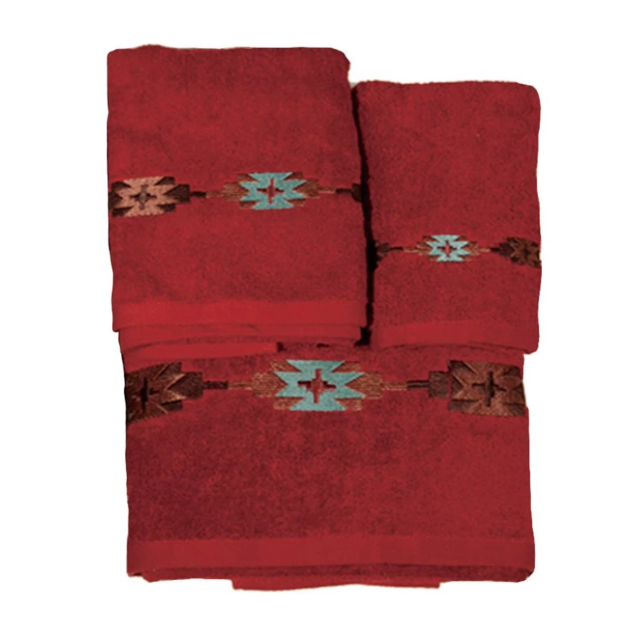 Embroidered Navajo Towel Set - Red 1 Embroidered Navajo Towel Set - Red