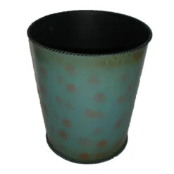 Rustic Turquoise Metal Bathroom Wastebasket