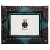 Rustic Distressed Wood Frame W/ Leather Corners - Turquoise
