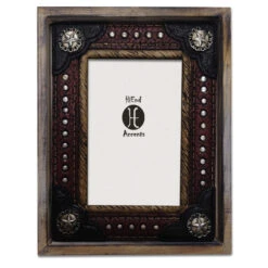 Wood And Resin Leather Frame W/Concho Corners