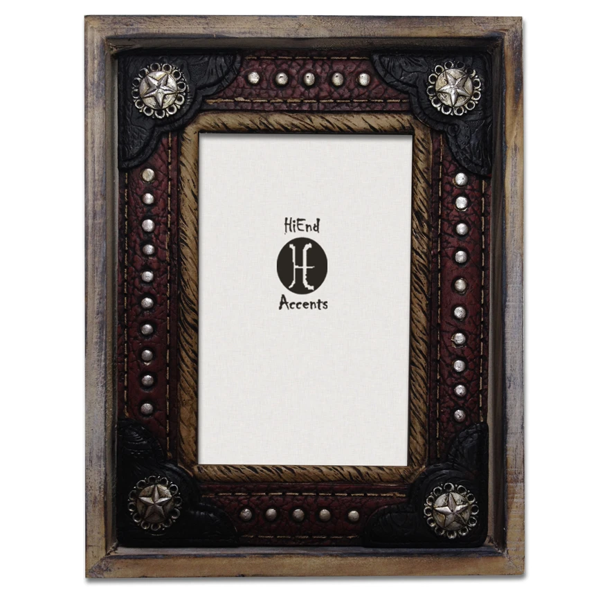 Wood And Resin Leather Frame W/Concho Corners 1 Wood And Resin Leather Frame W/Concho Corners