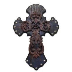 Deep Blue Studded Wooden Cross Wall Art W/Overlay