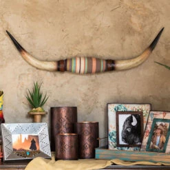 Longhorn Southwestern Wall Sculpture W/Serape-Felt Wrap -HiEnd Accents WD2206 wall lg