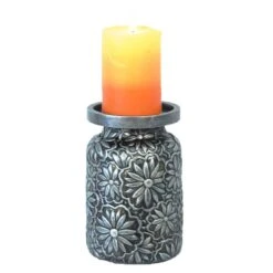 Embossed Flower Pillar Candle Holder