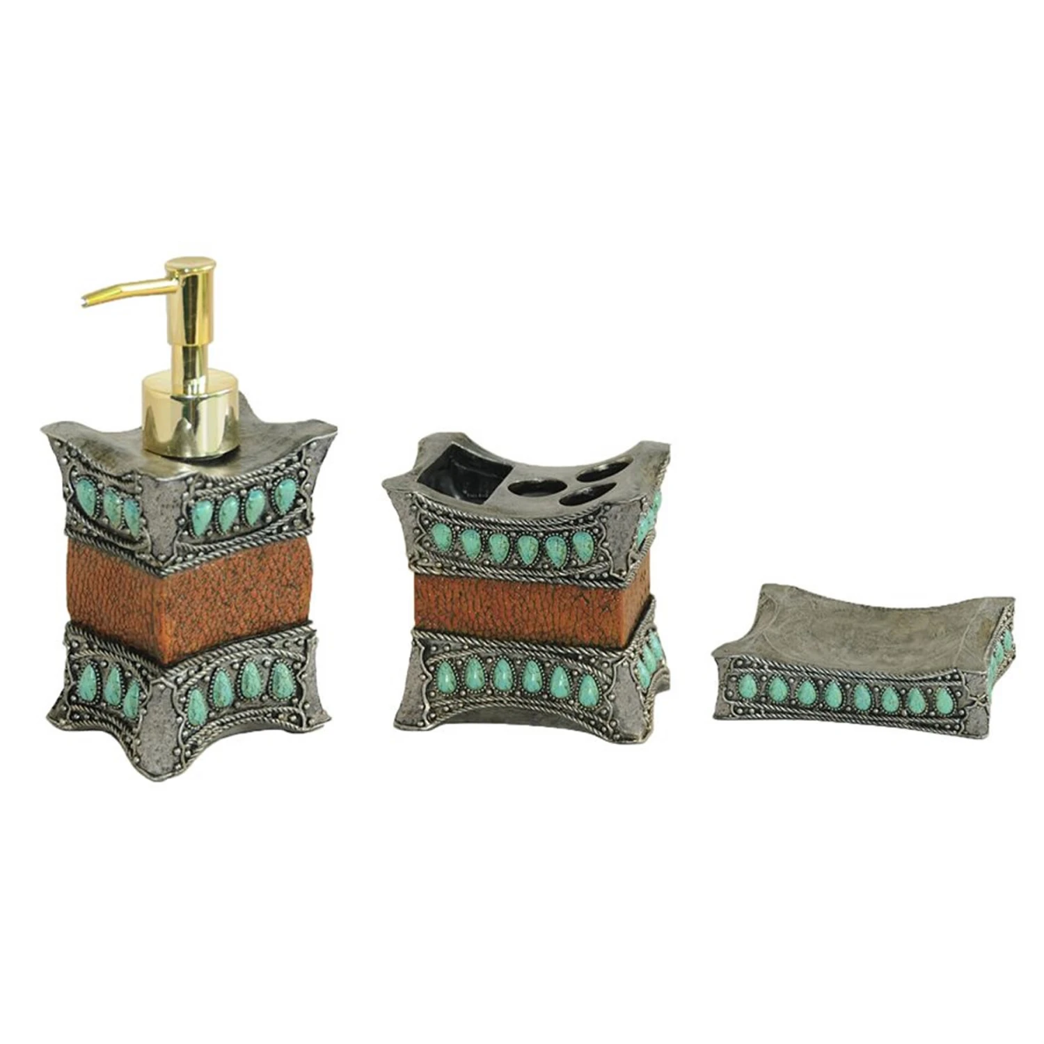 Turquoise 3-Piece Bath Countertop Accessory Set 1 Turquoise 3-Piece Bath Countertop Accessory Set
