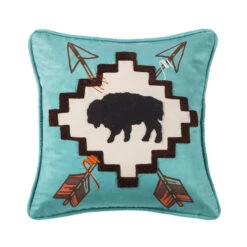 Turquoise Embroidered Thunderbird Lodge Pillow