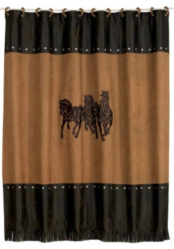 3 Horse Faux Leather Shower Curtain